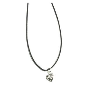 Black necklace with silver plated heart pendant.